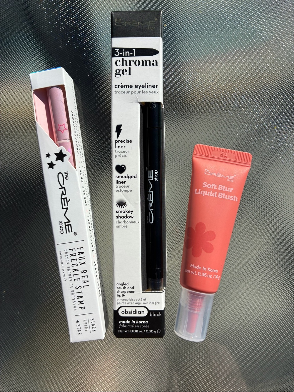 The Crème Shop 3-Piece Makeup Bundle – Blush, Eyeliner & Freckle Stamp
